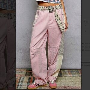 📦 POL “ Freda  ” POL Barrel Stripe Pants with Lace Detail 60